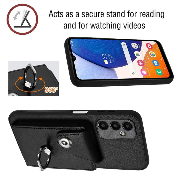 YB Leather Coating Series-7 for Samsung Galaxy A24 4G (162.1 x 77.6 x 8.3mm) Phone Case Card Slots Kickstand Cover