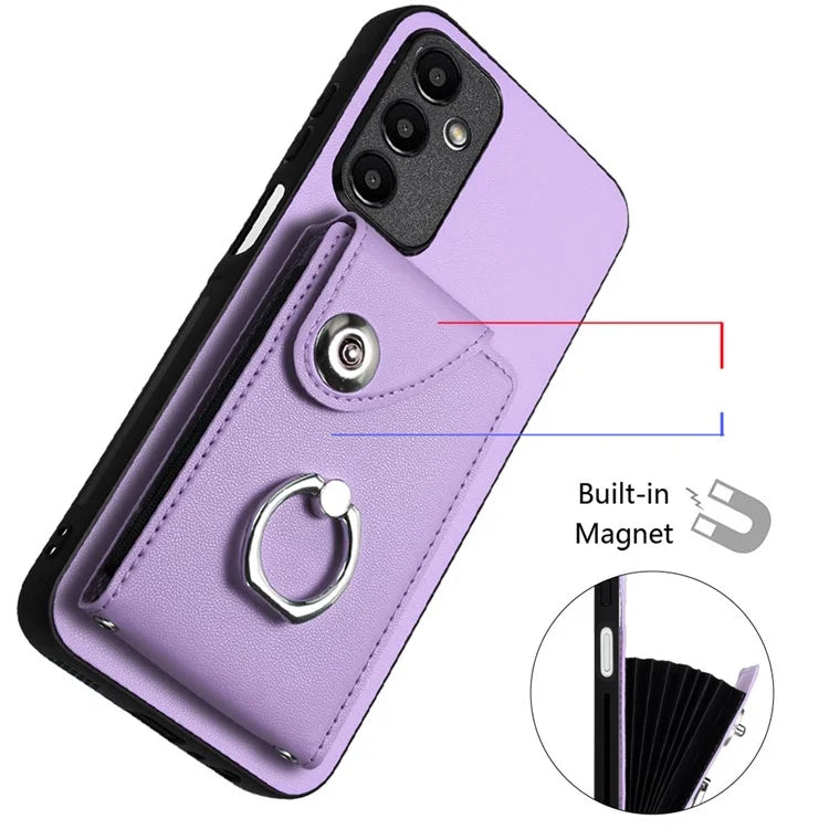 YB Leather Coating Series-7 for Samsung Galaxy A24 4G (162.1 x 77.6 x 8.3mm) Phone Case Card Slots Kickstand Cover