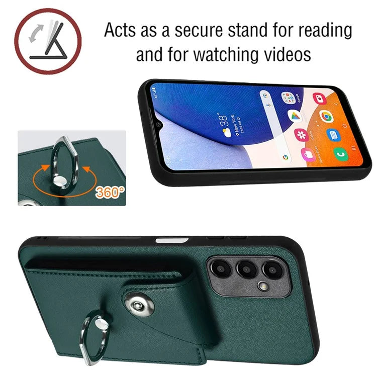 YB Leather Coating Series-7 for Samsung Galaxy A24 4G (162.1 x 77.6 x 8.3mm) Phone Case Card Slots Kickstand Cover