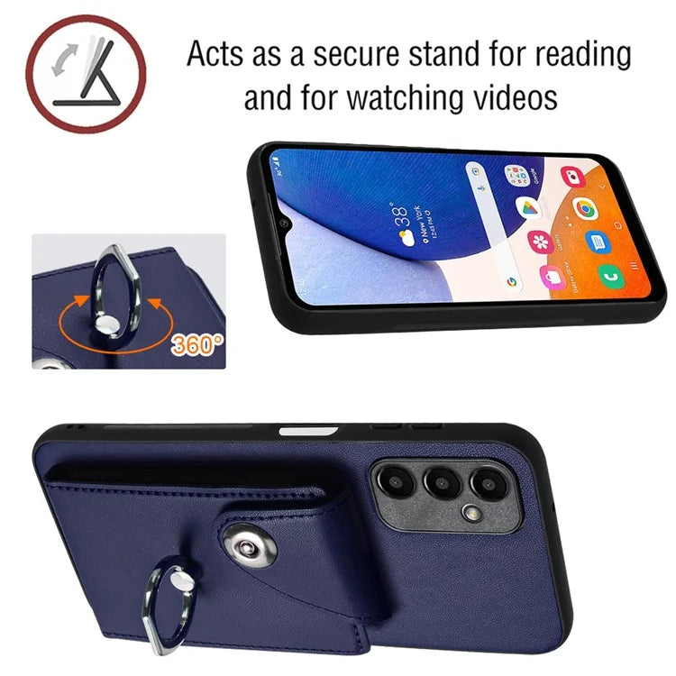 YB Leather Coating Series-7 for Samsung Galaxy A24 4G (162.1 x 77.6 x 8.3mm) Phone Case Card Slots Kickstand Cover