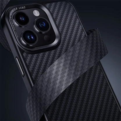 Aramid Fiber Shell for iPhone 15 Pro Case Carbon Fiber Texture Phone Cover Compatible with MagSafe