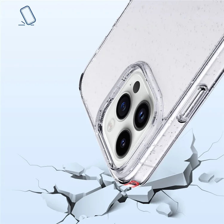 For iPhone 15 Pro Cell Phone Case Glitter Powder Clear TPU+PC Protection Cover