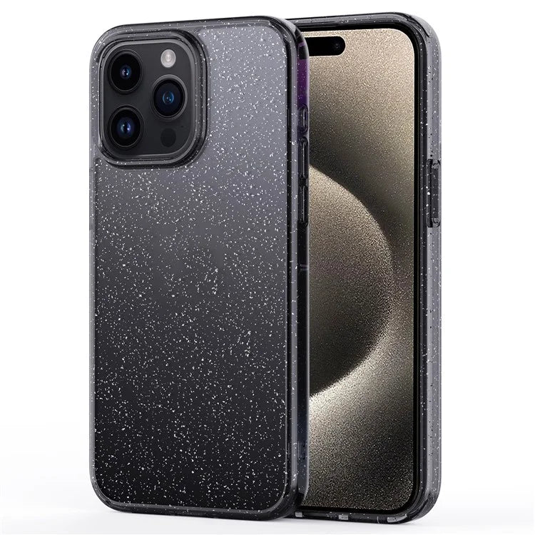For iPhone 15 Pro Max Cover Glitter Powder Clear Anti-fall Cell Phone Case Black