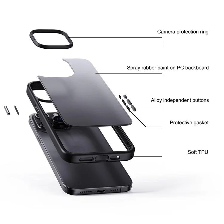 For iPhone 15 Pro Cell Phone Cases Aluminum Alloy Camera Frame TPU+PC Cover