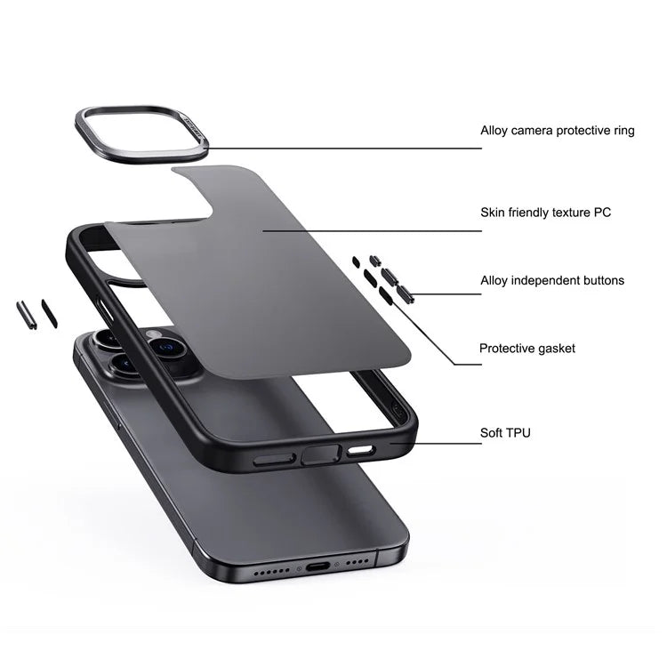 For iPhone 15 Pro TPU+PC Cell Phone Cases Aluminum Alloy Camera Frame Matte Cover