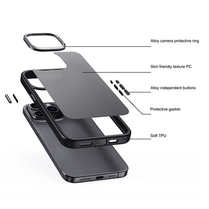 For iPhone 15 Pro TPU+PC Cell Phone Cases Aluminum Alloy Camera Frame Matte Cover