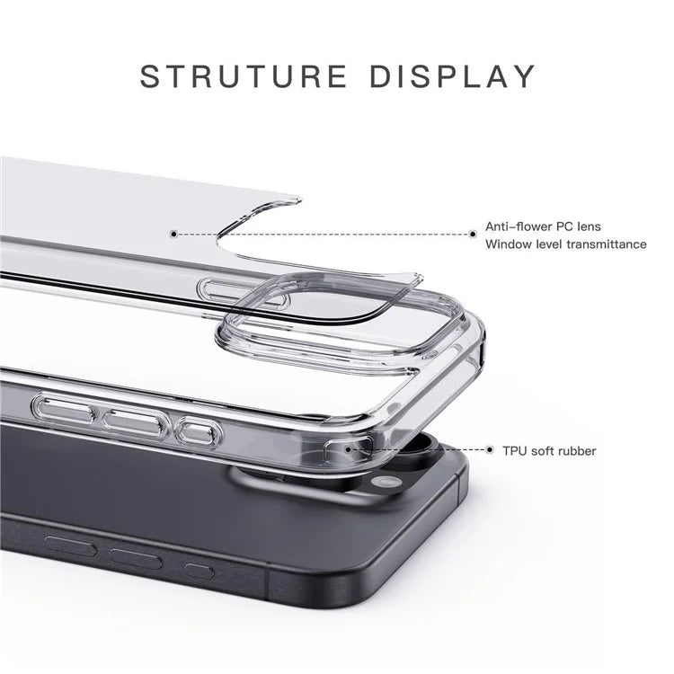For iPhone 15 Pro Max Cell Phone Cases Crystal Clear TPU+PC Back Cover