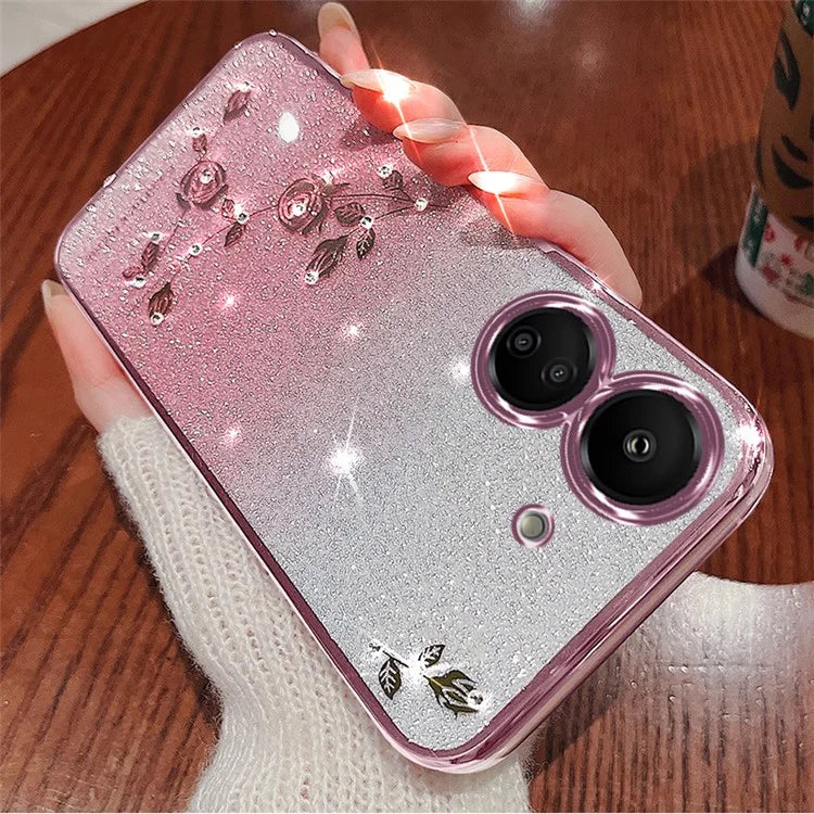 KADEM For Xiaomi Redmi 13C 4G / Poco C65 4G Cell Phone Case with Strap TPU Flower Pattern Cover