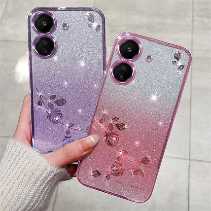 KADEM For Xiaomi Redmi 13C 4G / Poco C65 4G Cell Phone Case with Strap TPU Flower Pattern Cover