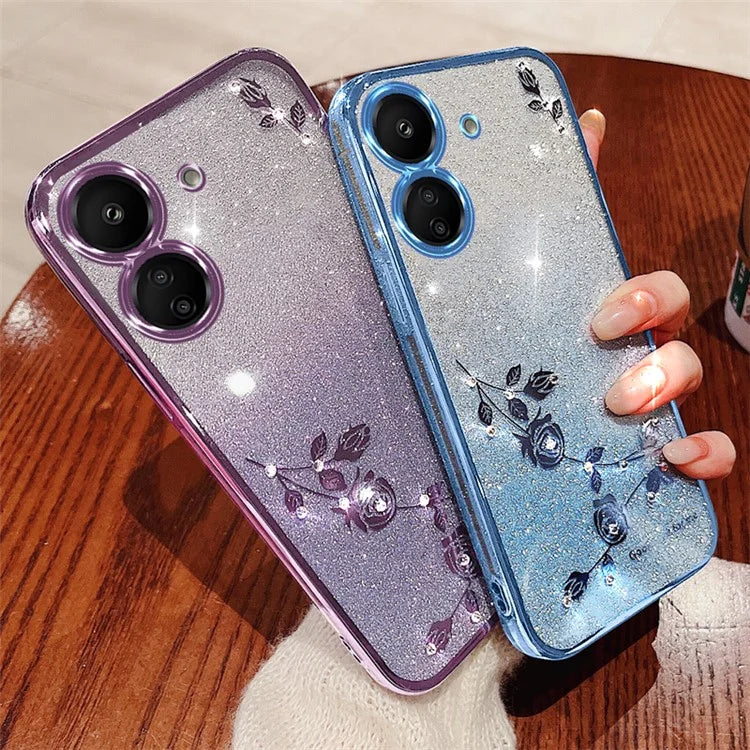 KADEM For Xiaomi Redmi 13C 4G / Poco C65 4G Case Flower Pattern Cell Phone TPU Gradient Back Cover