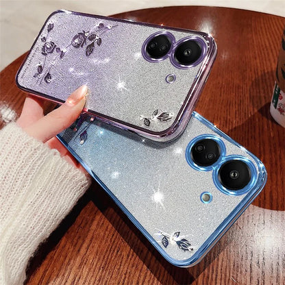KADEM For Xiaomi Redmi 13C 4G / Poco C65 4G Case Flower Pattern Cell Phone TPU Gradient Back Cover