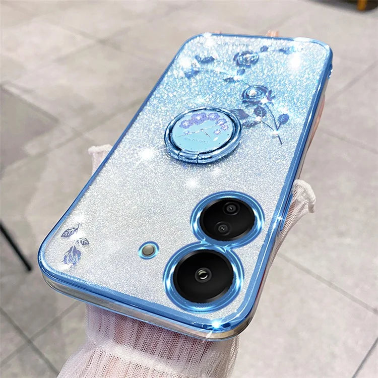 KADEM For Xiaomi Redmi 13C 4G / Poco C65 4G Cover Flower Pattern Kickstand TPU Cell Phone Cases
