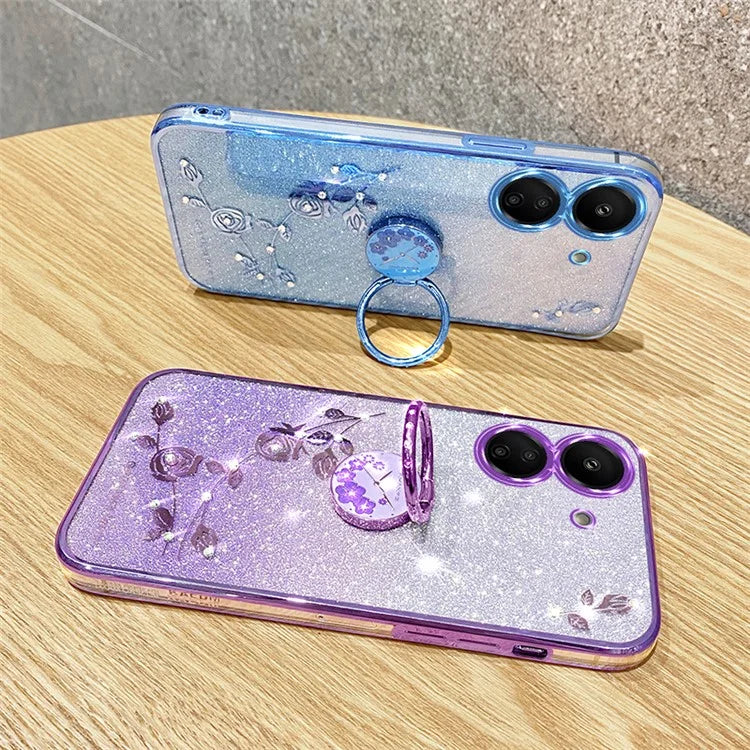 KADEM For Xiaomi Redmi 13C 4G / Poco C65 4G Cover Flower Pattern Kickstand TPU Cell Phone Cases