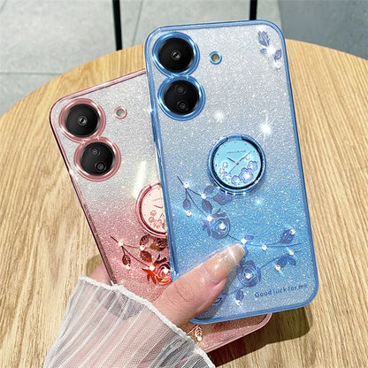KADEM For Xiaomi Redmi 13C 4G / Poco C65 4G Cover Flower Pattern Kickstand TPU Cell Phone Cases