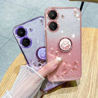 KADEM For Xiaomi Redmi 13C 4G / Poco C65 4G Cover Flower Pattern Kickstand TPU Cell Phone Cases