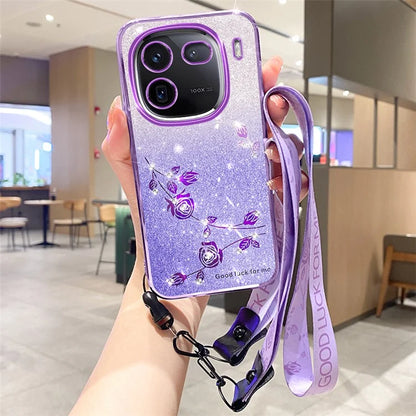 KADEM For vivo iQOO 12 Pro 5G Cover Rhinestone Decor TPU Cell Phone Case with Strap