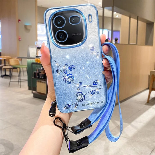 KADEM For vivo iQOO 12 5G Rhinestone Decor Cover TPU Cell Phone Case with Strap
