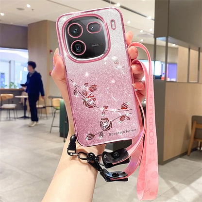 KADEM For vivo iQOO 12 5G Rhinestone Decor Cover TPU Cell Phone Case with Strap