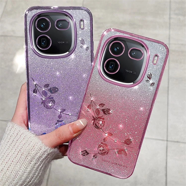 KADEM For vivo iQOO 12 5G Cell Phone Case Rhinestone Decor Gradient TPU Cover