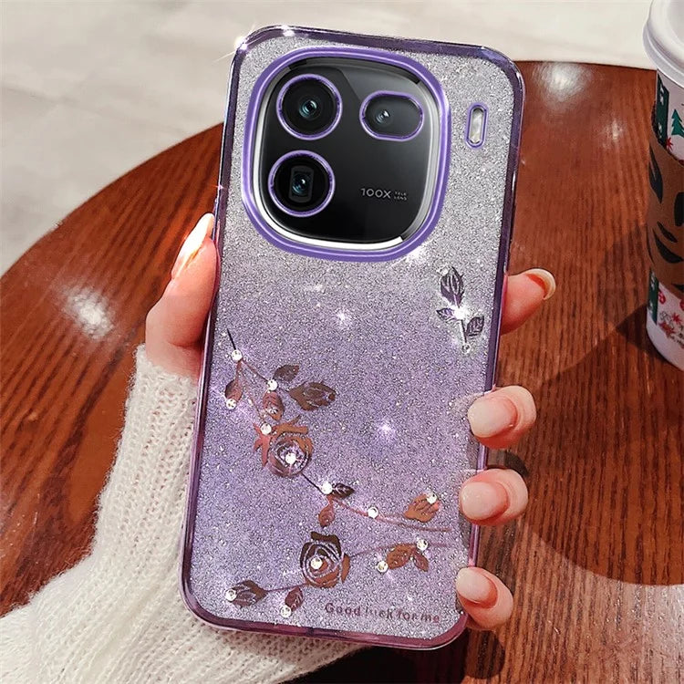 KADEM For vivo iQOO 12 5G Cell Phone Case Rhinestone Decor Gradient TPU Cover