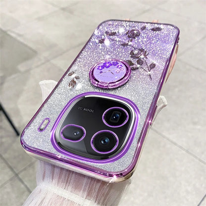 KADEM For vivo iQOO 12 5G Cell Phone Cases with Kickstand Gradient Flower Pattern TPU Cover