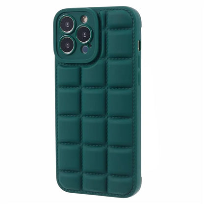 TPU Shell for iPhone 13 Pro Case Slim-Fit Grid Down Jacket Texture Cell Phone Coverish Green
