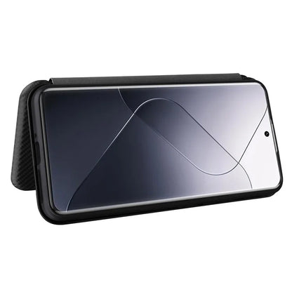 For Xiaomi 14 Leather Case Card Holder Carbon Fiber Texture Phone Cover