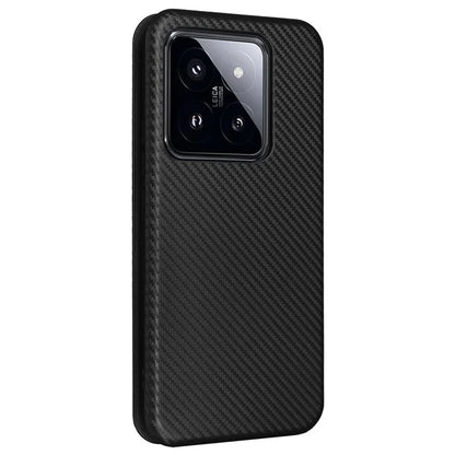 For Xiaomi 14 Leather Case Card Holder Carbon Fiber Texture Phone Cover