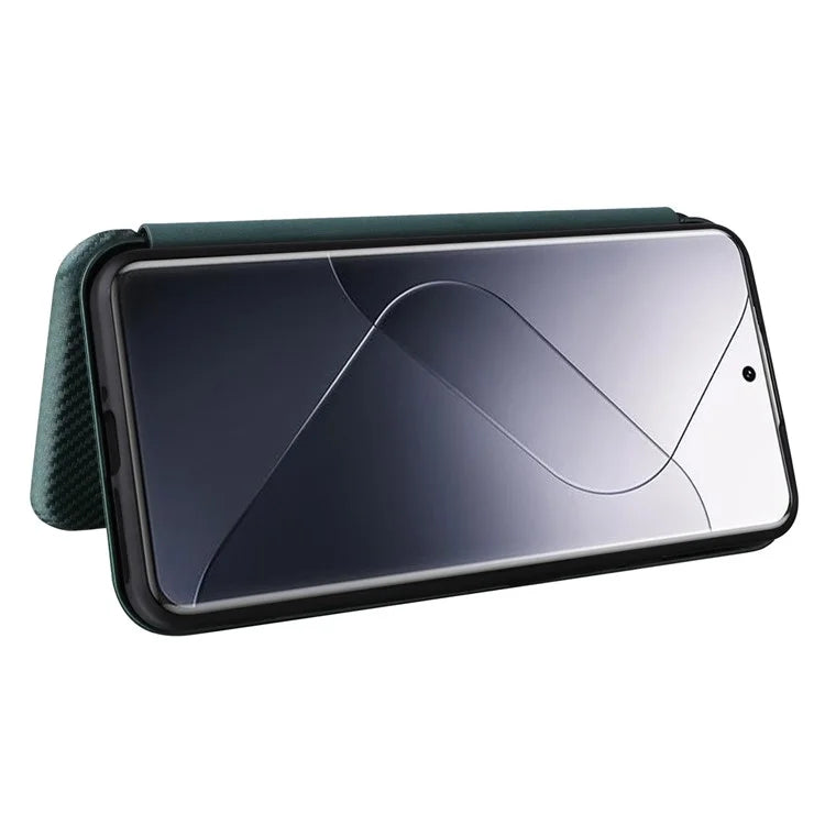 For Xiaomi 14 Leather Case Card Holder Carbon Fiber Texture Phone Cover
