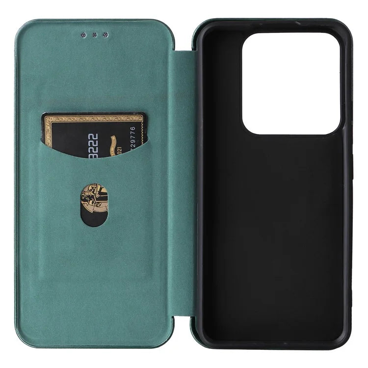For Xiaomi 14 Leather Case Card Holder Carbon Fiber Texture Phone Cover