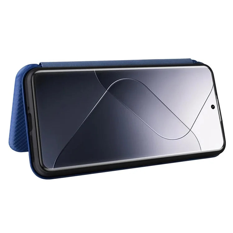 For Xiaomi 14 Leather Case Card Holder Carbon Fiber Texture Phone Cover