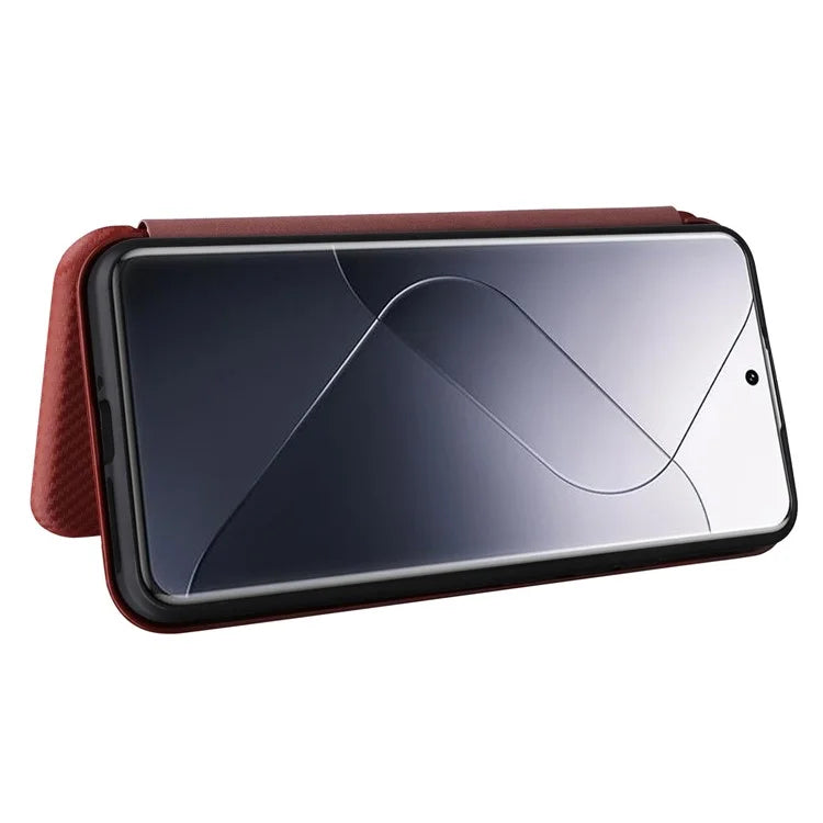For Xiaomi 14 Leather Case Card Holder Carbon Fiber Texture Phone Cover