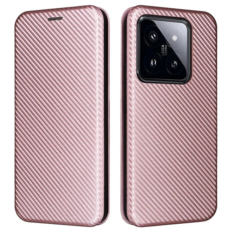For Xiaomi 14 Leather Case Card Holder Carbon Fiber Texture Phone Cover
