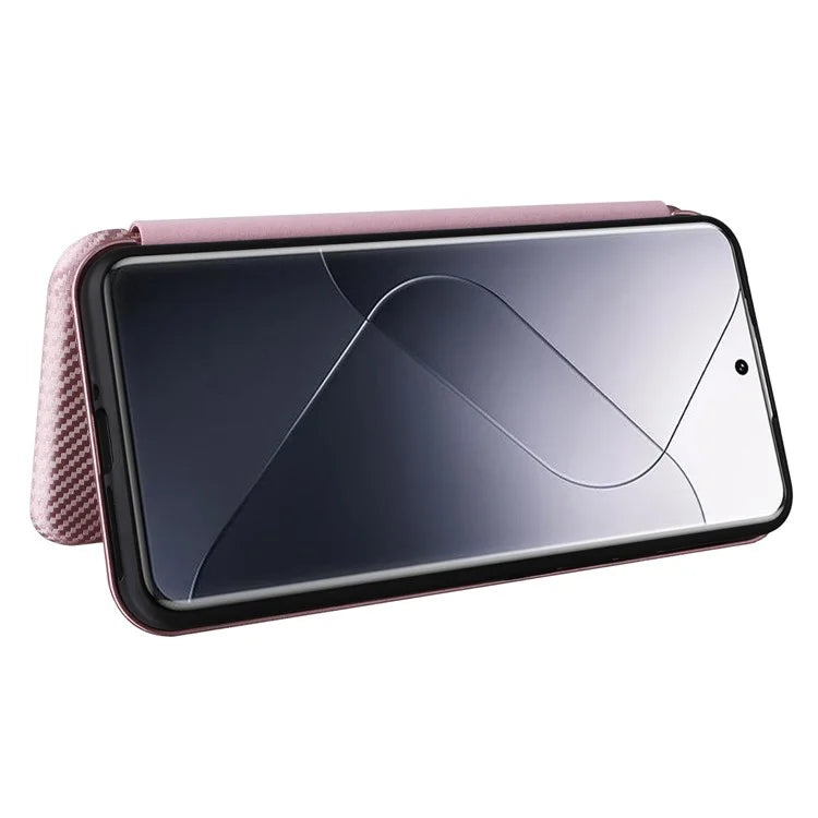 For Xiaomi 14 Leather Case Card Holder Carbon Fiber Texture Phone Cover