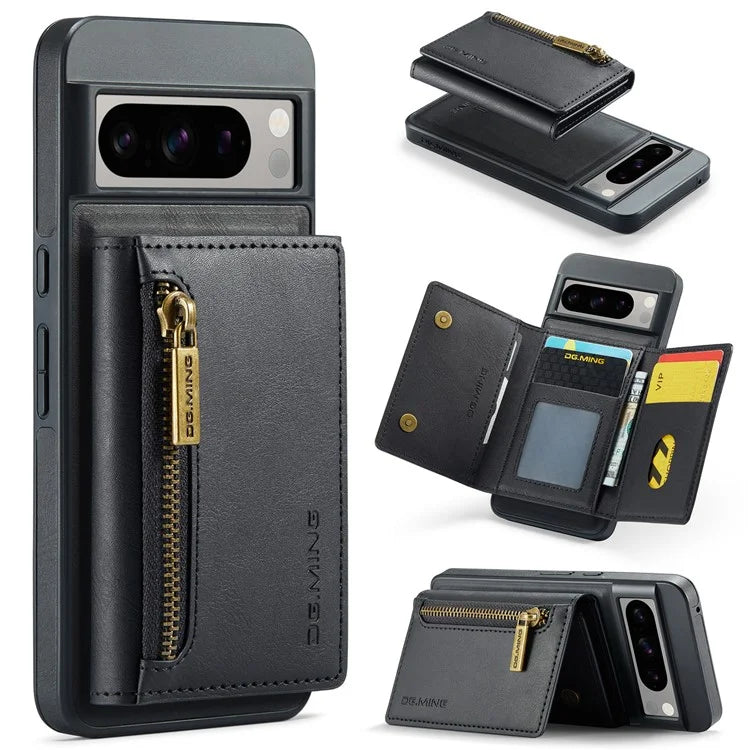 DG.MING M5 Series For Google Pixel 8 Pro Phone Case RFID Blocking Zipper Pocket Back Cover