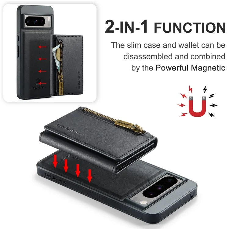 DG.MING M5 Series For Google Pixel 8 Pro Phone Case RFID Blocking Zipper Pocket Back Cover