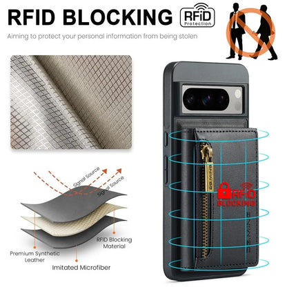 DG.MING M5 Series For Google Pixel 8 Pro Phone Case RFID Blocking Zipper Pocket Back Cover