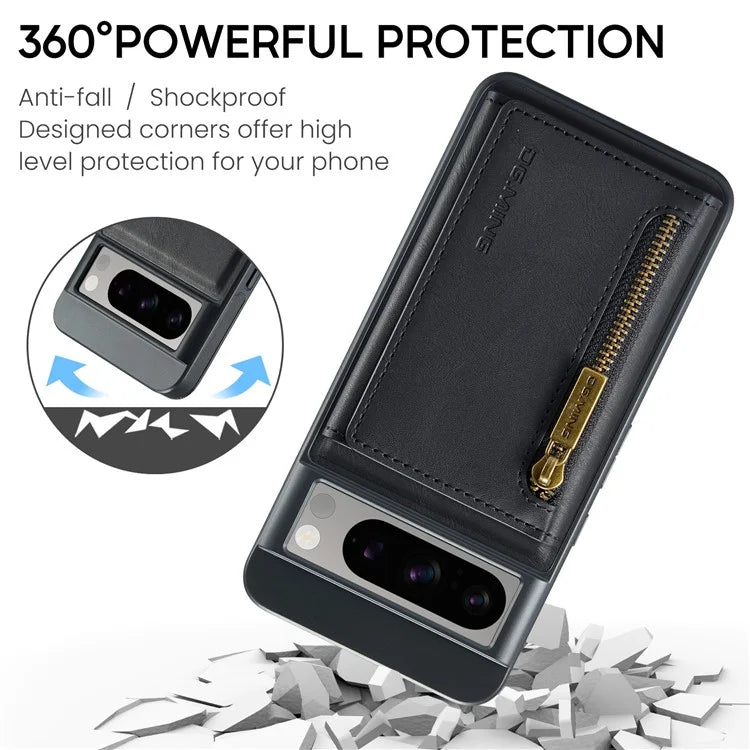 DG.MING M5 Series For Google Pixel 8 Pro Phone Case RFID Blocking Zipper Pocket Back Cover