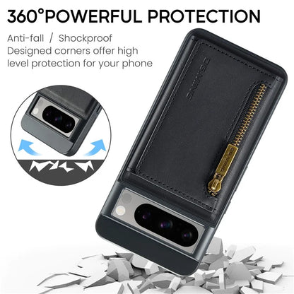 DG.MING M5 Series For Google Pixel 8 Pro Phone Case RFID Blocking Zipper Pocket Back Cover