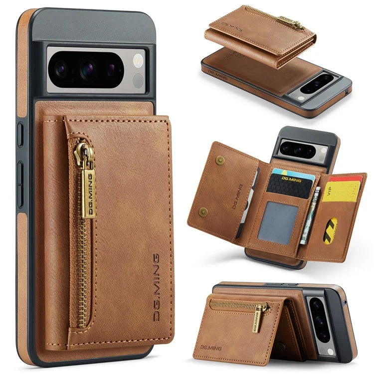 DG.MING M5 Series For Google Pixel 8 Pro Phone Case RFID Blocking Zipper Pocket Back Cover