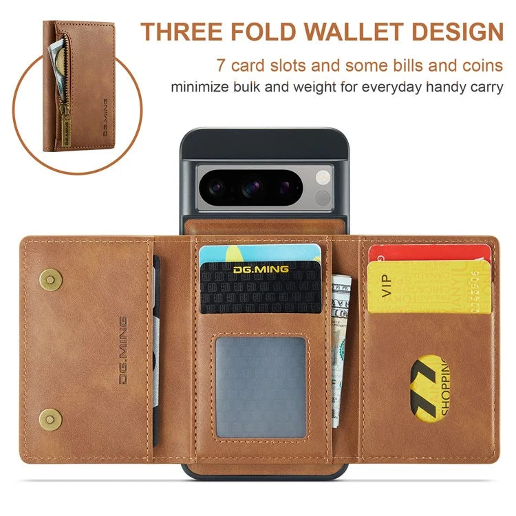 DG.MING M5 Series For Google Pixel 8 Pro Phone Case RFID Blocking Zipper Pocket Back Cover