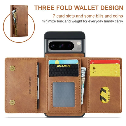 DG.MING M5 Series For Google Pixel 8 Pro Phone Case RFID Blocking Zipper Pocket Back Cover