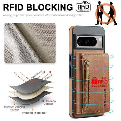 DG.MING M5 Series For Google Pixel 8 Pro Phone Case RFID Blocking Zipper Pocket Back Cover