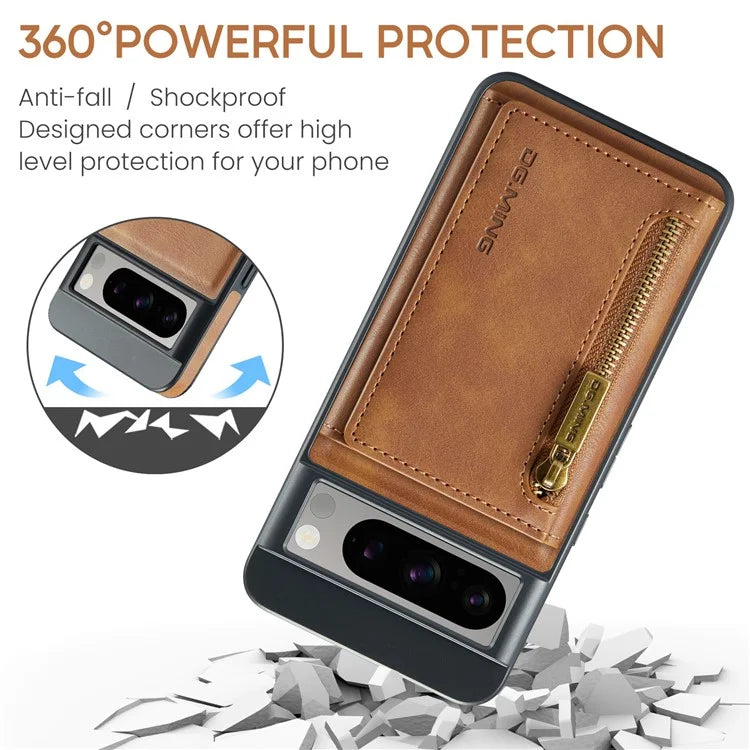 DG.MING M5 Series For Google Pixel 8 Pro Phone Case RFID Blocking Zipper Pocket Back Cover