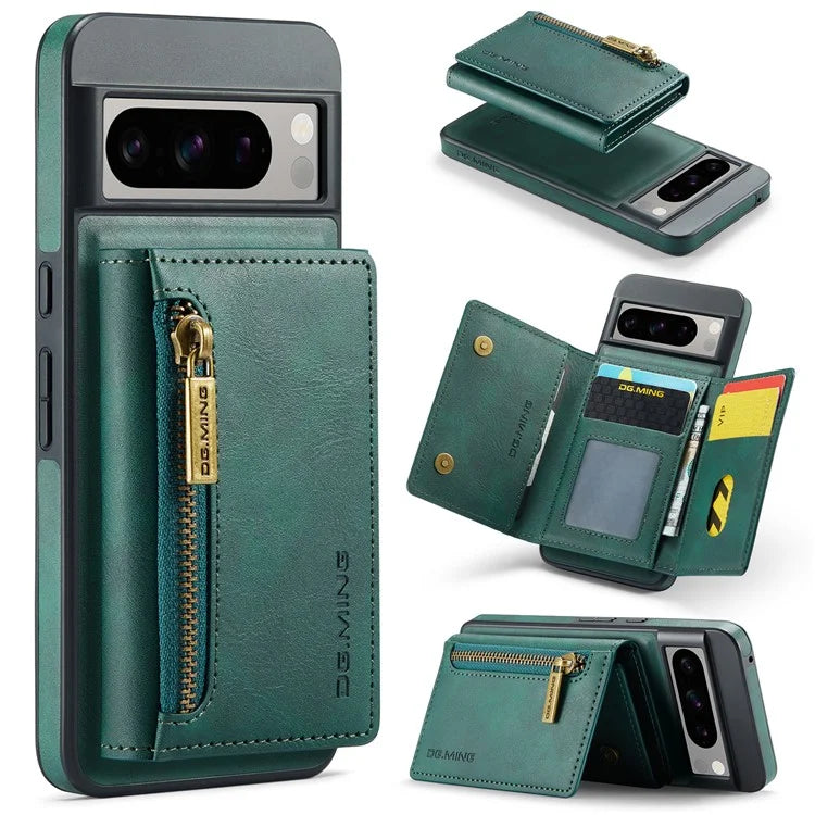 DG.MING M5 Series For Google Pixel 8 Pro Phone Case RFID Blocking Zipper Pocket Back Cover