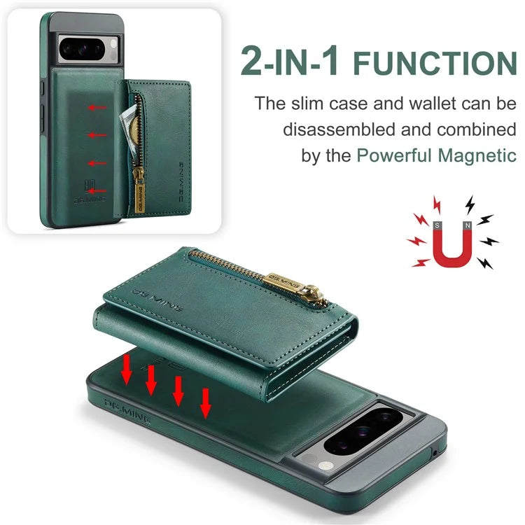 DG.MING M5 Series For Google Pixel 8 Pro Phone Case RFID Blocking Zipper Pocket Back Cover