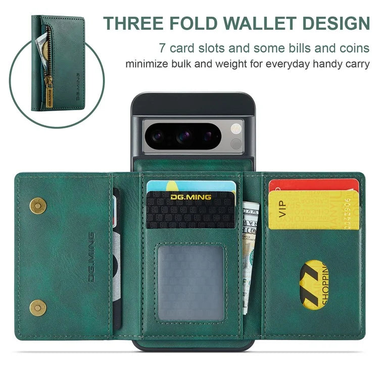 DG.MING M5 Series For Google Pixel 8 Pro Phone Case RFID Blocking Zipper Pocket Back Cover