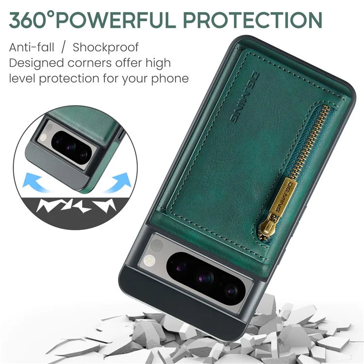 DG.MING M5 Series For Google Pixel 8 Pro Phone Case RFID Blocking Zipper Pocket Back Cover