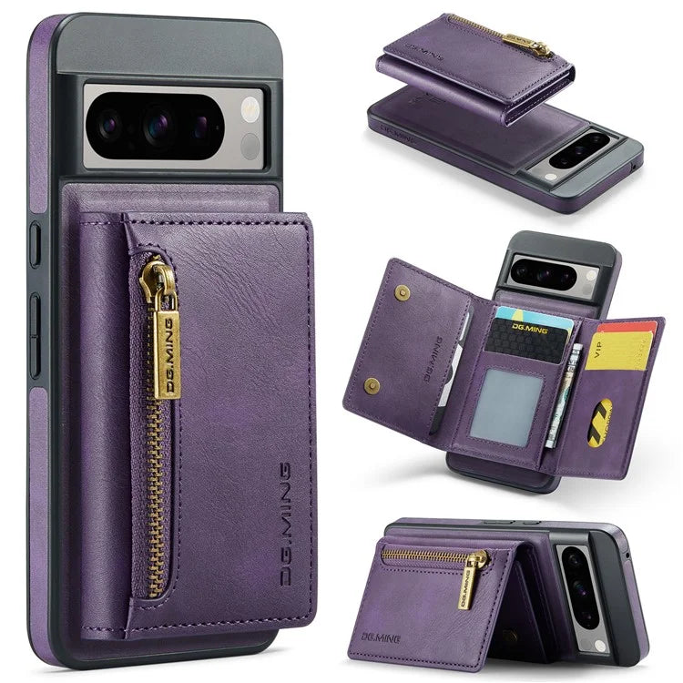 DG.MING M5 Series For Google Pixel 8 Pro Phone Case RFID Blocking Zipper Pocket Back Cover
