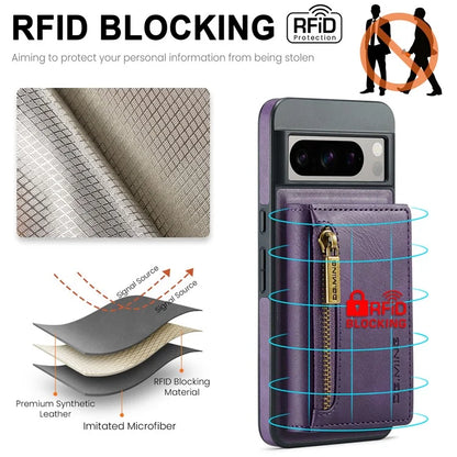 DG.MING M5 Series For Google Pixel 8 Pro Phone Case RFID Blocking Zipper Pocket Back Cover